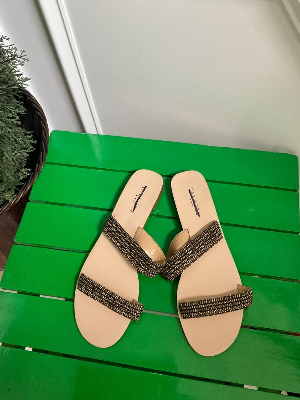 Talbots Double-Strap Women's Slide Sandals - Beige/Black Size 10